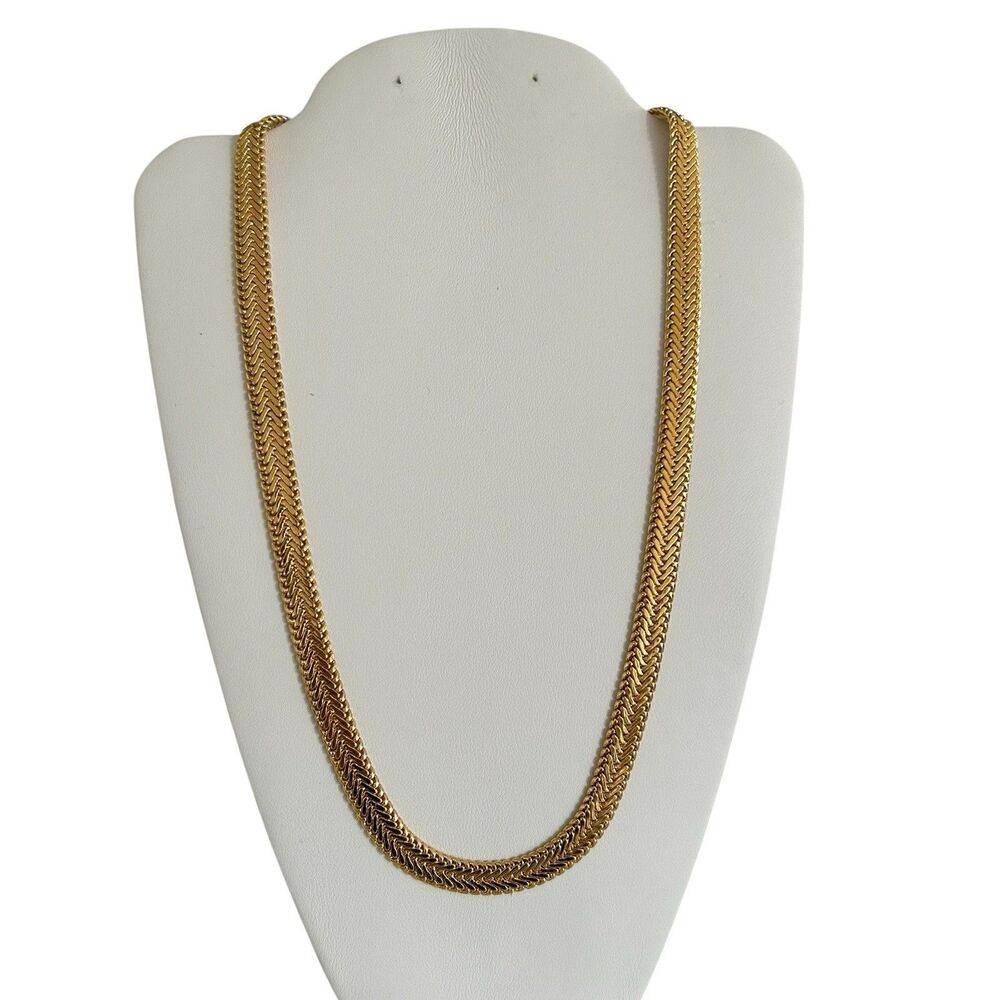 Monet Vintage Gold Tone Choker Herringbone Chain Necklace 16”